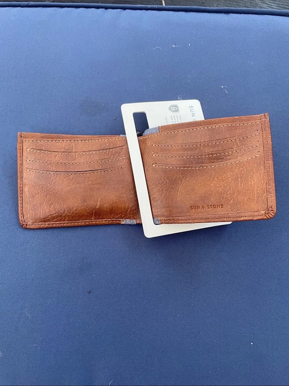 Sun + Stone Brown Leather and Blue Chambray Slim Wallet